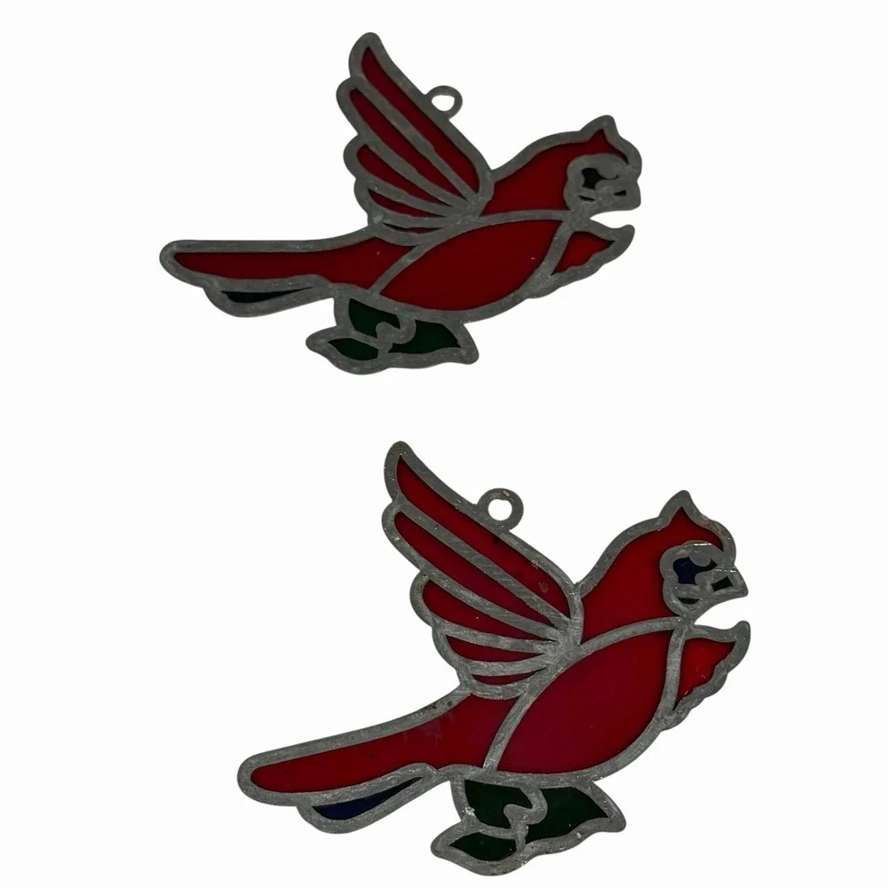 VTG Cardinal Bird Suncatcher Sun Catcher Enamel & Metal Window Decor Ornament